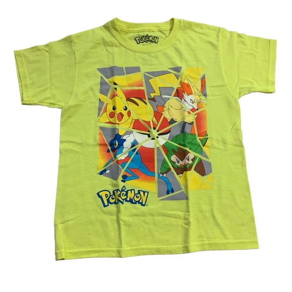 Pokémon | Neon Yellow Short Sleeve Shirt Tee Pikachu  Size Large 10/12 - Picture 4 of 6